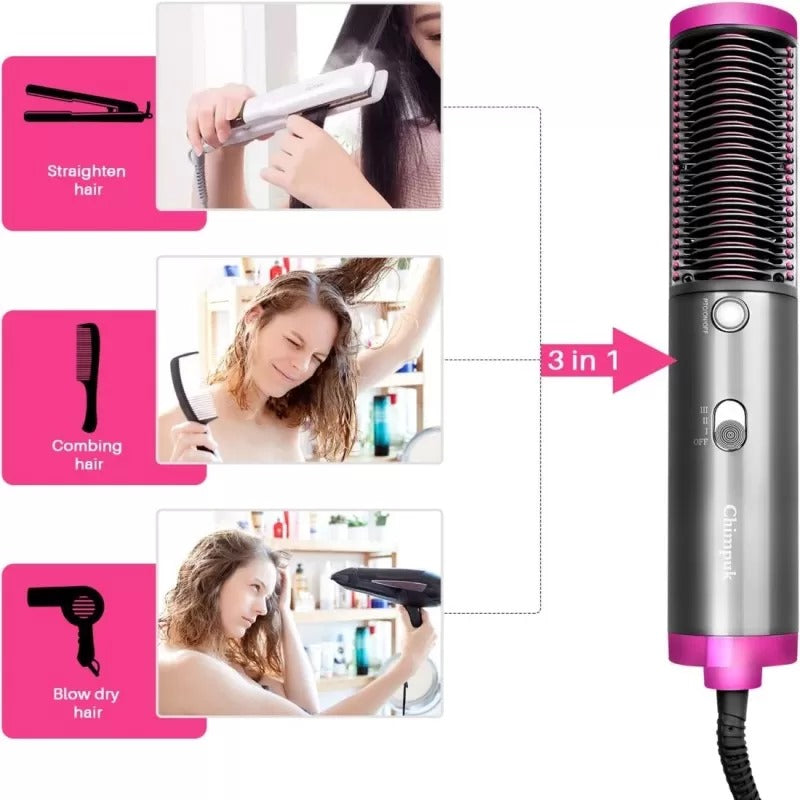 NEW HOT AIR HAIR DRYER BRUSH 3 IN 1 HAIR BLOW DRYER STRAIGHTENER VOLUMIZER NEGATIVE ION STYLER COMB KIT FOR WET DRY HAIR